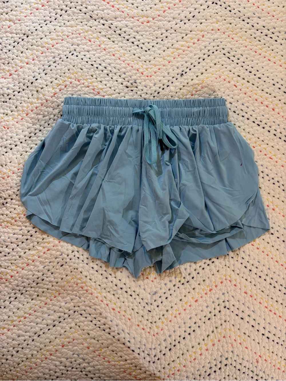Girls' Light Blue Layered Ruffle Drawstring Shorts